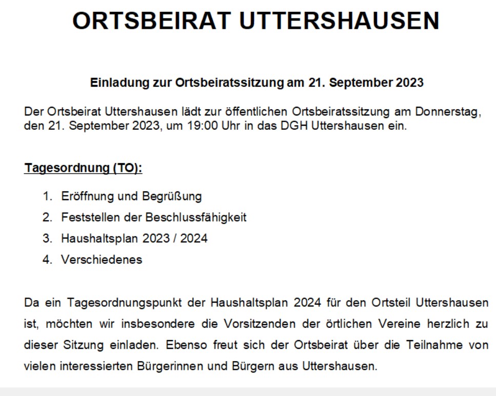Protokoll Ortsbeirat Uttershausen 21.09.2023