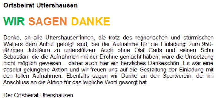 Ortsbeirat Uttershause bedankt sich.